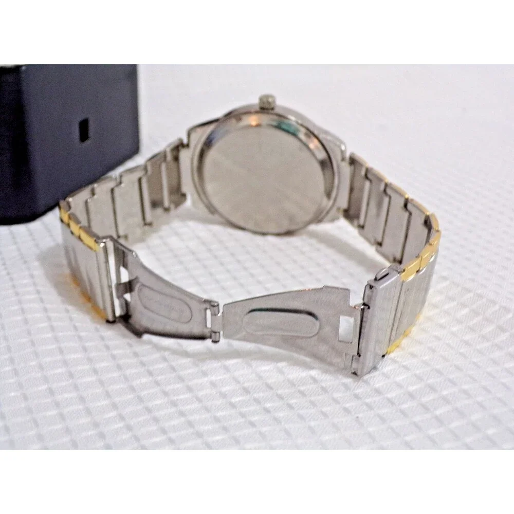 Omex Orlando Quartz Men's Wristwatch Silver & Gold Tone Dbl Folded Clasp Roman #